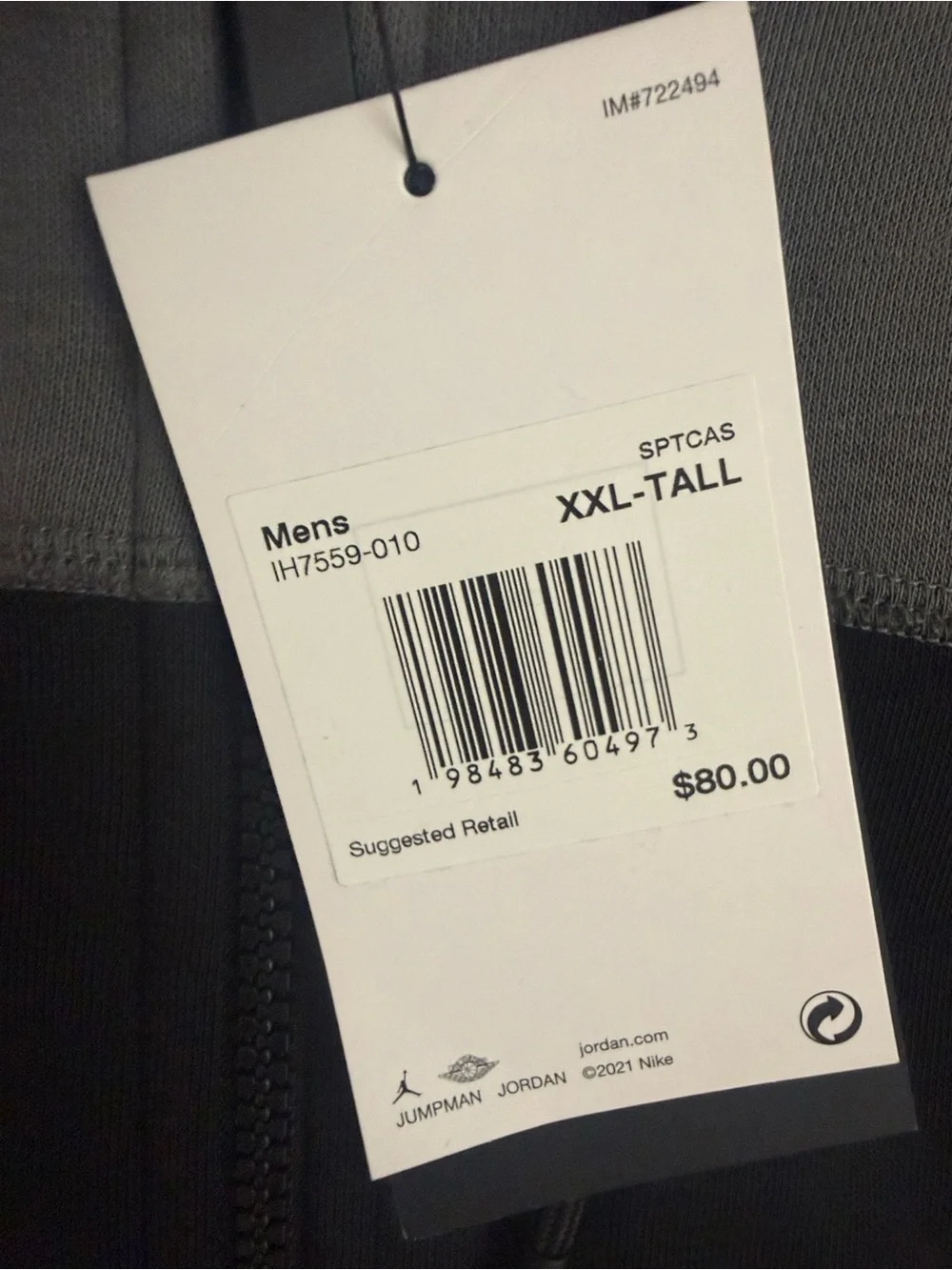 Jordan Black and Gray Full-Zip Hoodie